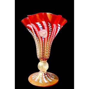 Lampe En Verre Feuilleté Avec Inserts En Murrine Et Feuilles d'Or 