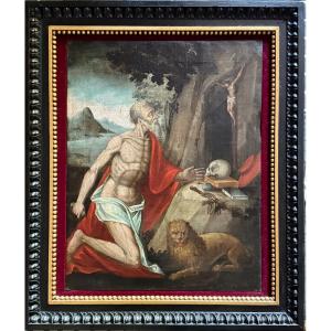 Oil On Canvas Depicting Saint Jerome Penitent. 