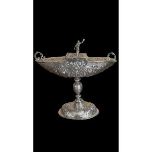 Incense Holder In Embossed Silver With Festoons Of Leaves And Scrolls. 