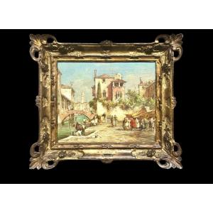 Huile sur toile représentant une vue de Venise. Signée E. Zeno. 