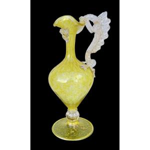 Balloton Glass Pouring Vase With Dragon-shaped Handle And Gold Leaf Inclusions. Original Label