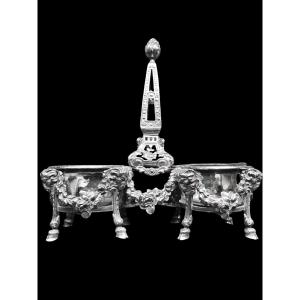 Saleron double en argent massif avec plateaux en verre. 