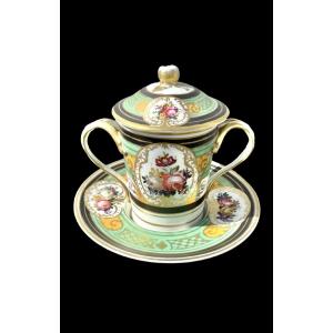 Porcelain Maternity Cup With Floral Decorations, Geometric Motifs, And Gold Highlights. 