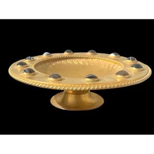 Gilded Bronze Centerpiece Bowl Set With Agate Stones