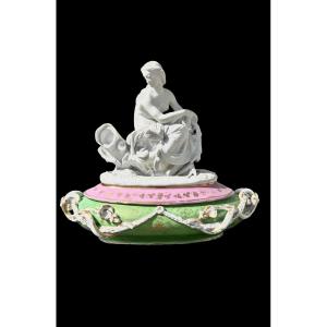 Polychrome Porcelain Box With A Lid Shaped Like A Neoclassical Female Figure
