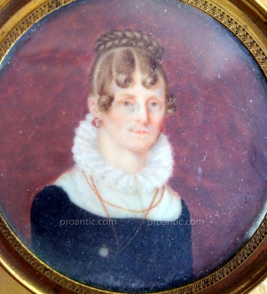 Miniature Hippolyte Chapon (1790-1838) Portrait De Femme. Signèe