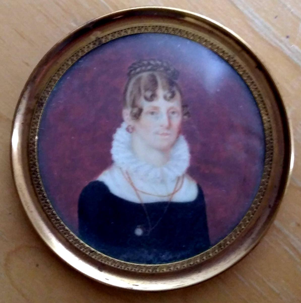 Miniature Hippolyte Chapon (1790-1838) Portrait De Femme. Signèe-photo-2