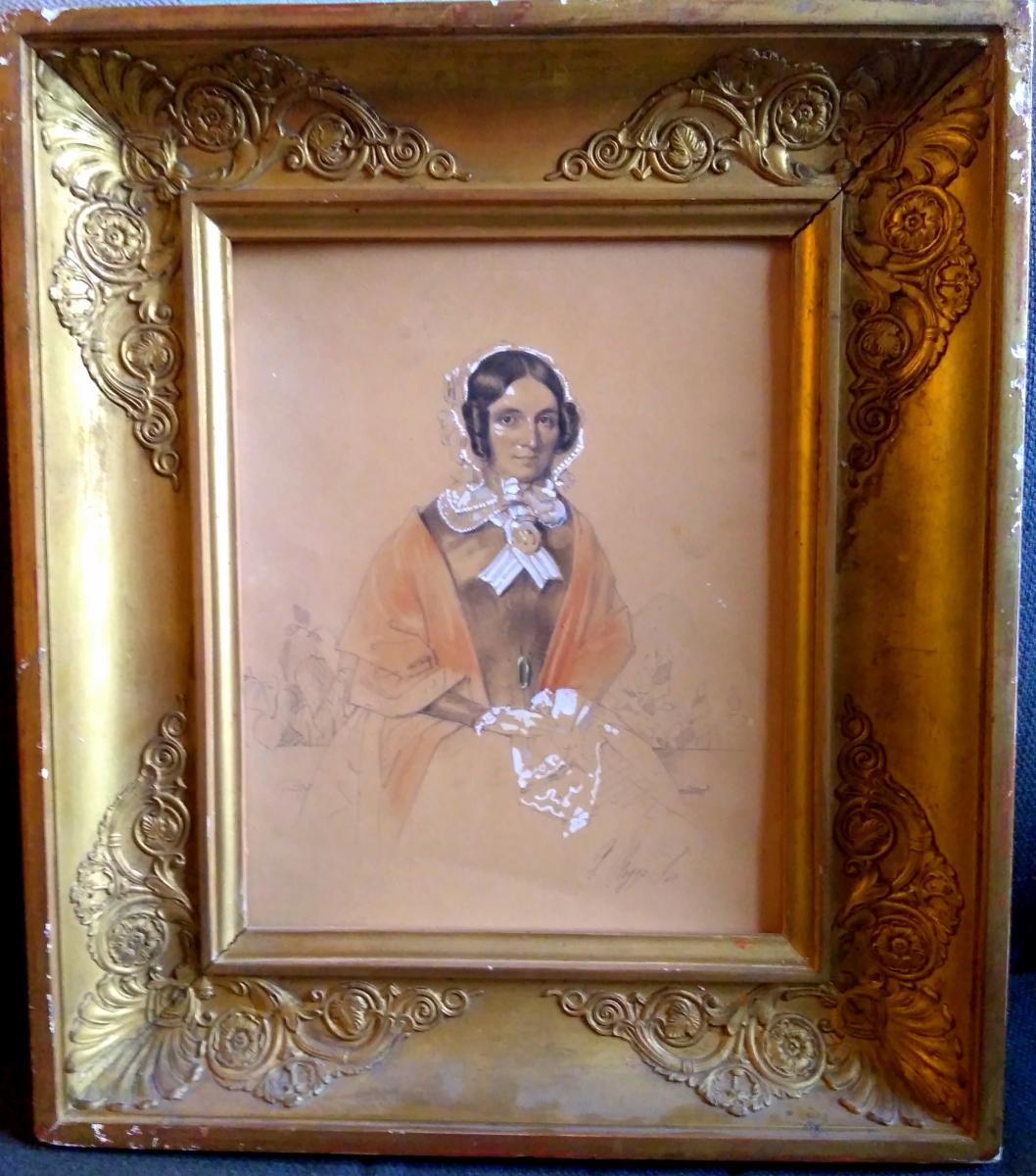 Portrait De Femme. Ec. Française XIXéme. Signé Boggi-photo-2