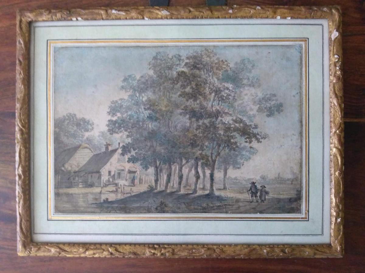 Dessin Ancien. Ec. Hollandais Du XVIII Siècle-photo-3