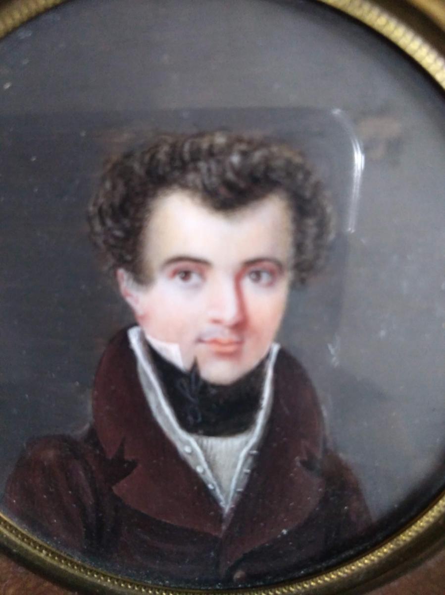 Miniature Around 1825 (france) Portrait Of Young Man-photo-2