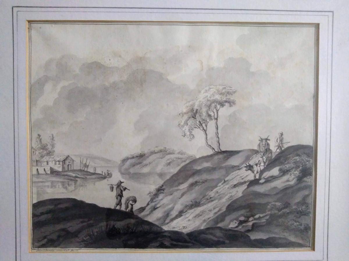 Paire Dessins Flamands XVIII Siécle Signés "Genelly"-photo-2