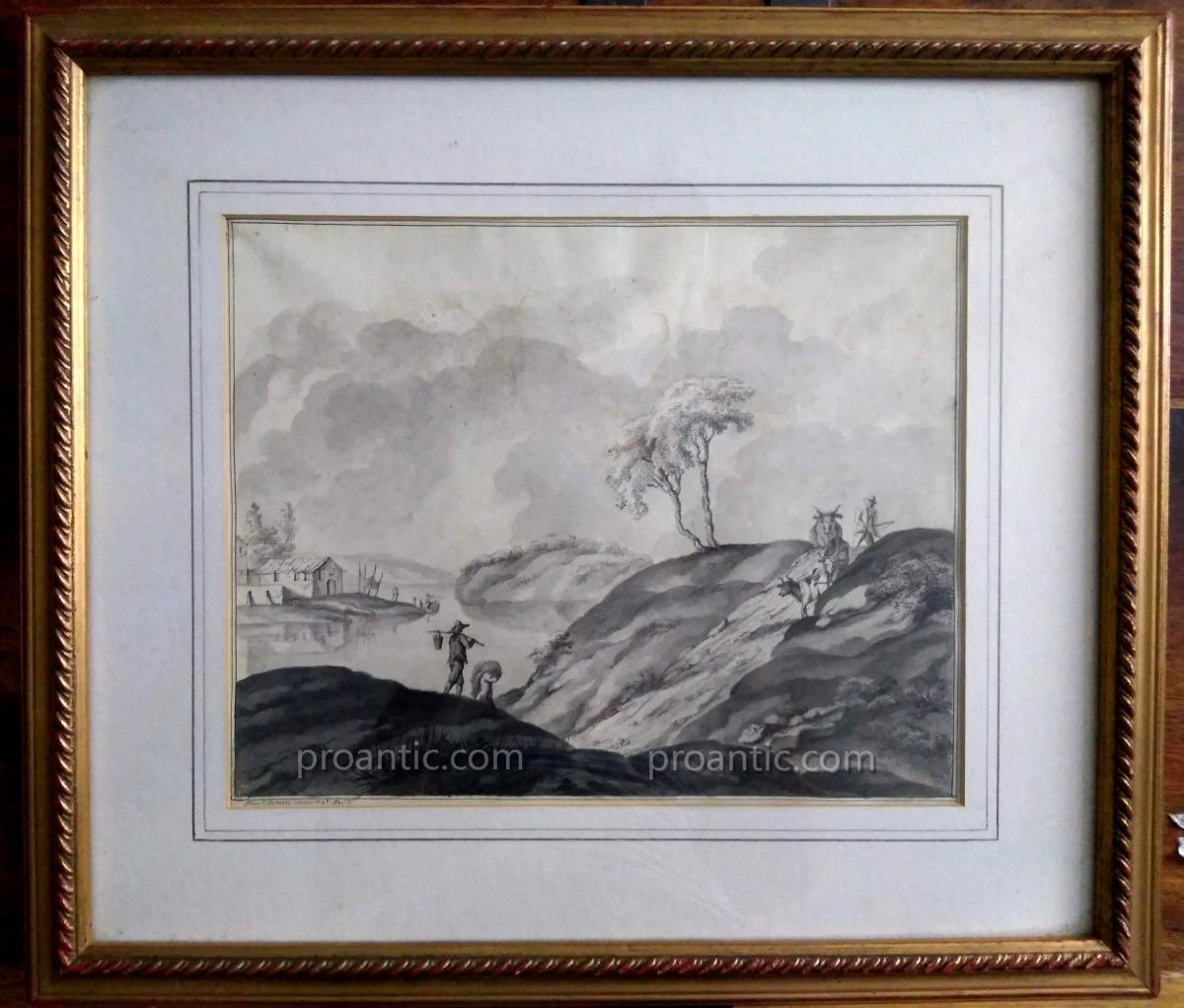 Paire Dessins Flamands XVIII Siécle Signés "Genelly"-photo-4