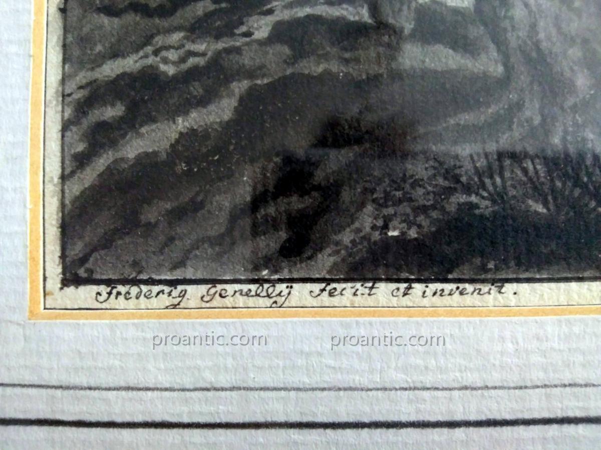 Paire Dessins Flamands XVIII Siécle Signés "Genelly"-photo-1
