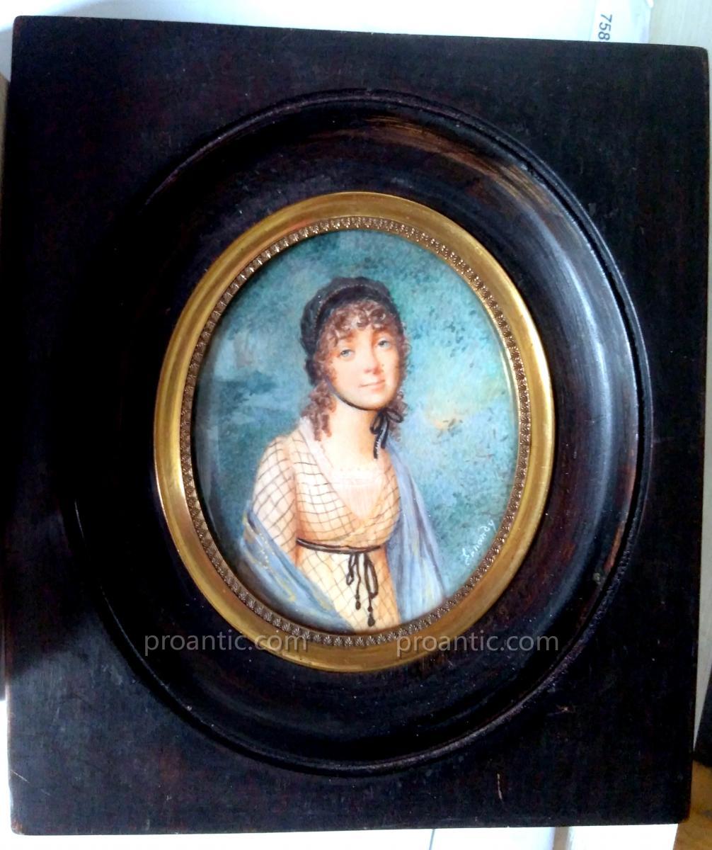 Miniature Portrait Jeune Fille XIXème Siècle. Signée-photo-2