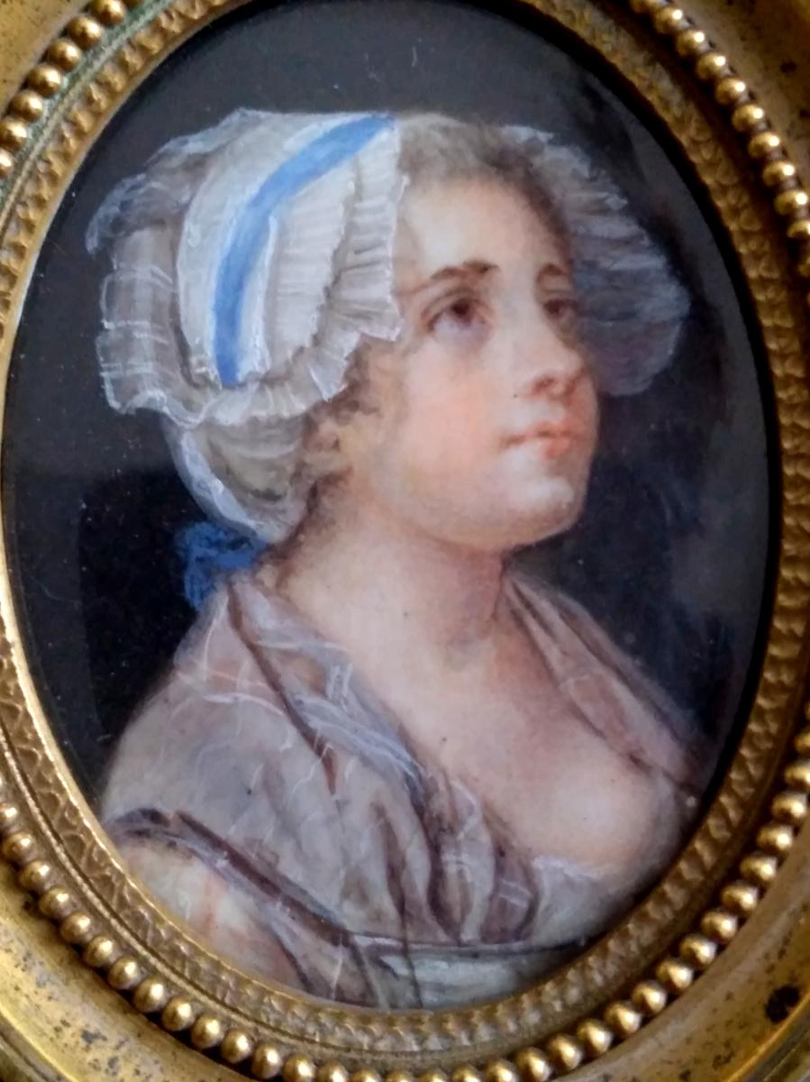 Jean Baptiste Greuze (dans Le Gout De) 1725-1805. Miniature Portrait De Fille