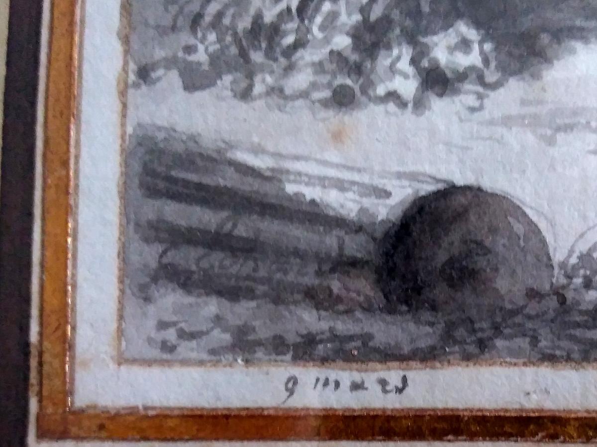 Eschard, Charles, 1748-1810. Lavis. Paysage aux moutons-photo-3