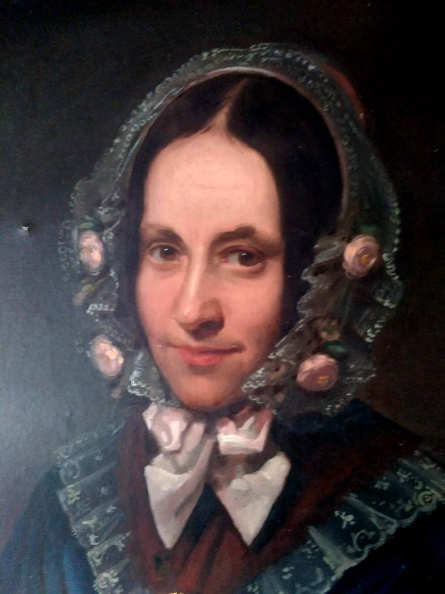 Portrait Jeune Fille Au Bonnet De Dentelles. Ec. Française XIXème-photo-2