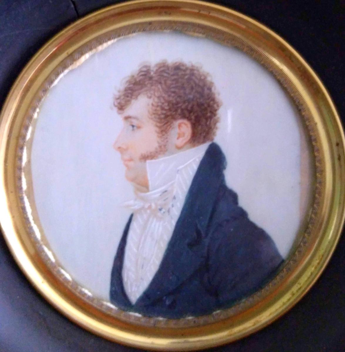 Portrait Miniature. Profil De M, Lautier. Epoque Restauration