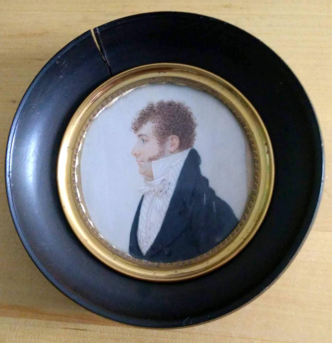 Portrait Miniature. Profil De M, Lautier. Epoque Restauration-photo-2