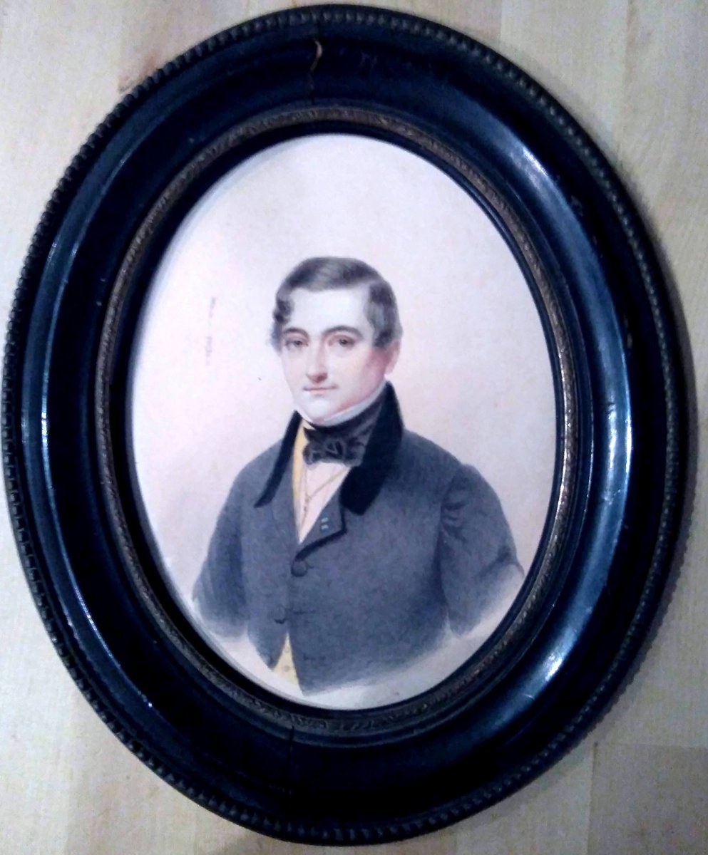 Dessin Ecole Française Du XIX ème. Portrait De Gentilhomme.-photo-2