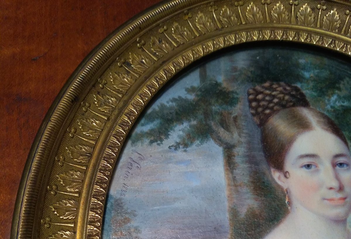 Portrait Miniature De Dame De Qualité. Êcole Française. Signé -photo-4