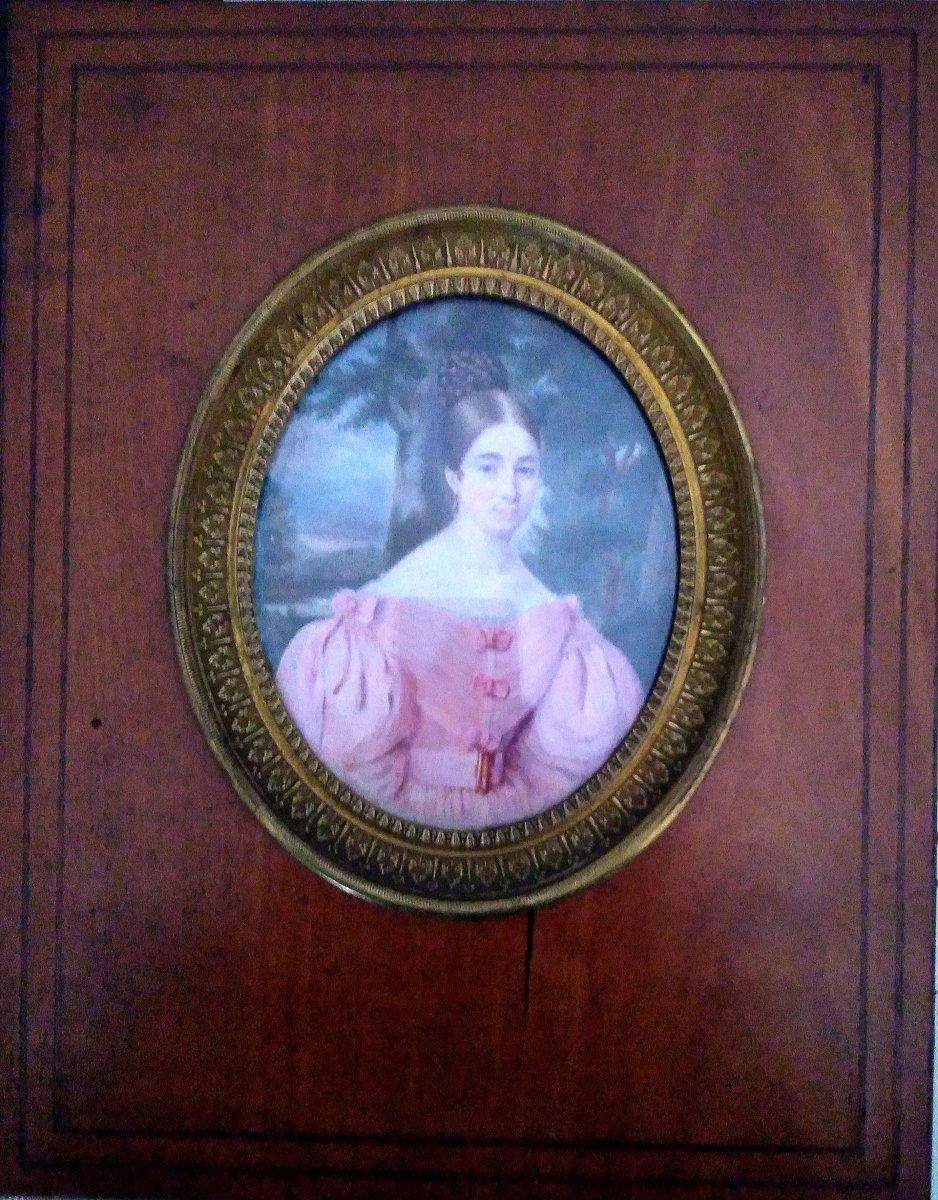 Portrait Miniature De Dame De Qualité. Êcole Française. Signé -photo-3