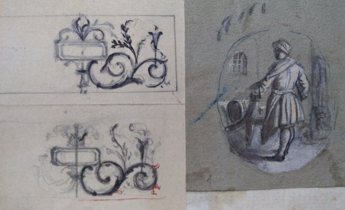 Ensemble De Dessins Anciens XVIIIème. Ècole Française.-photo-3