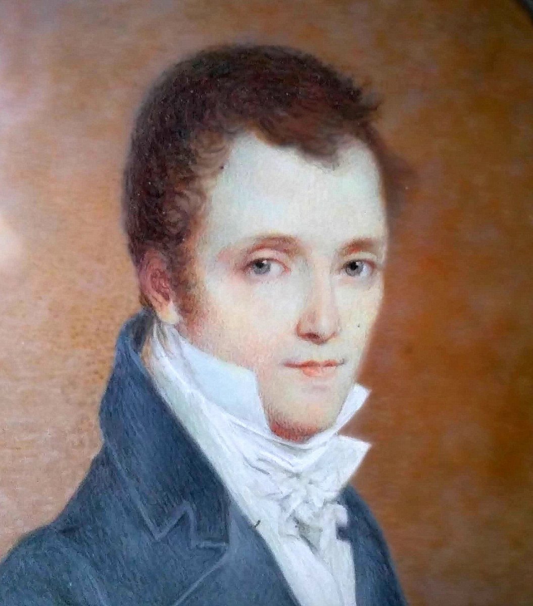 Miniature ècole Française XIXème. Portrait De Jeune élégant à La Canne-photo-4