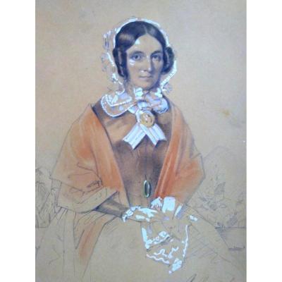 Portrait De Femme. Ec. Française XIXéme. Signé Boggi