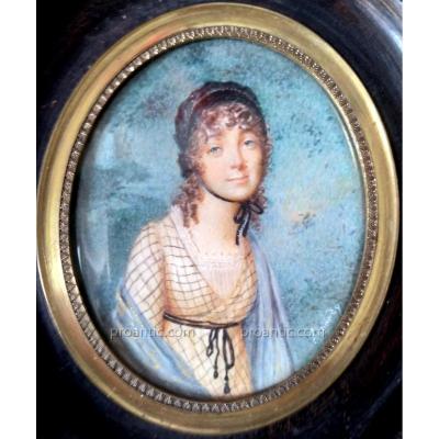 Miniature Portrait Jeune Fille XIXème Siècle. Signée