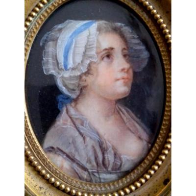 Jean Baptiste Greuze (dans Le Gout De) 1725-1805. Miniature Portrait De Fille