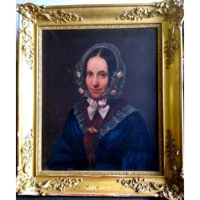 Portrait Jeune Fille Au Bonnet De Dentelles. Ec. Française XIXème