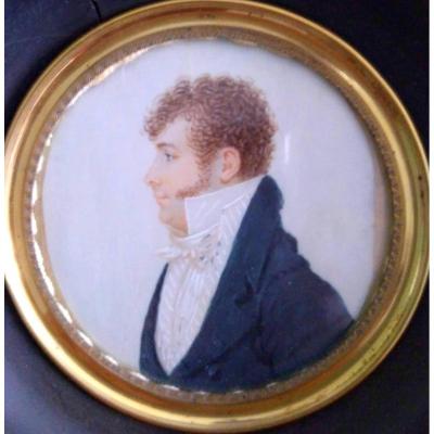 Portrait Miniature. Profil De M, Lautier. Epoque Restauration
