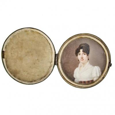 Miniature ècole Française XIXème. Portrait De Femme De Qualité èpoque Empire