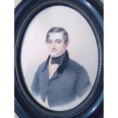 Dessin Ecole Française Du XIX ème. Portrait De Gentilhomme.