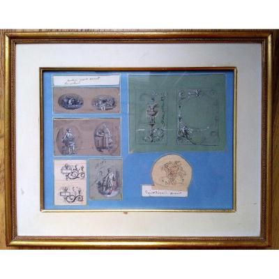 Ensemble De Dessins Anciens XVIIIème. Ècole Française.