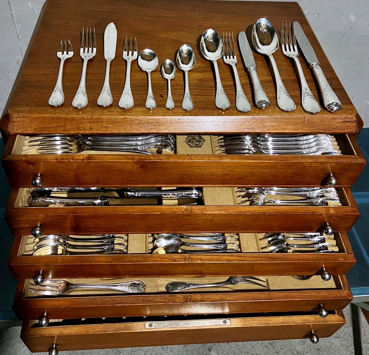 Christofle Ménagère Métal Argenté Modèle Marly