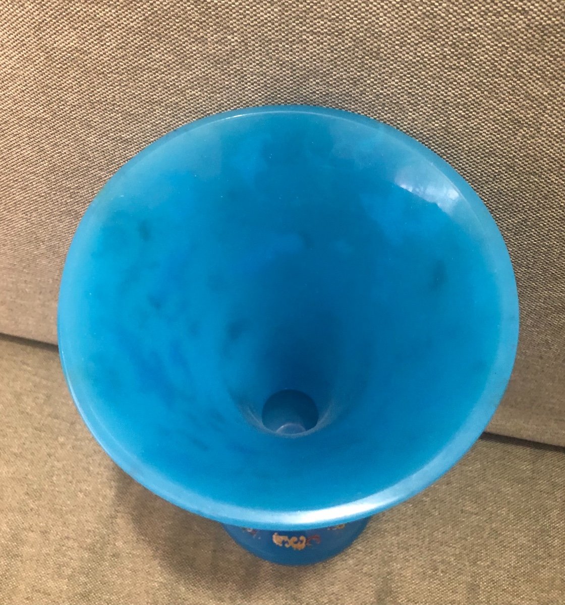 Enameled Blue Opaline Vase-photo-1