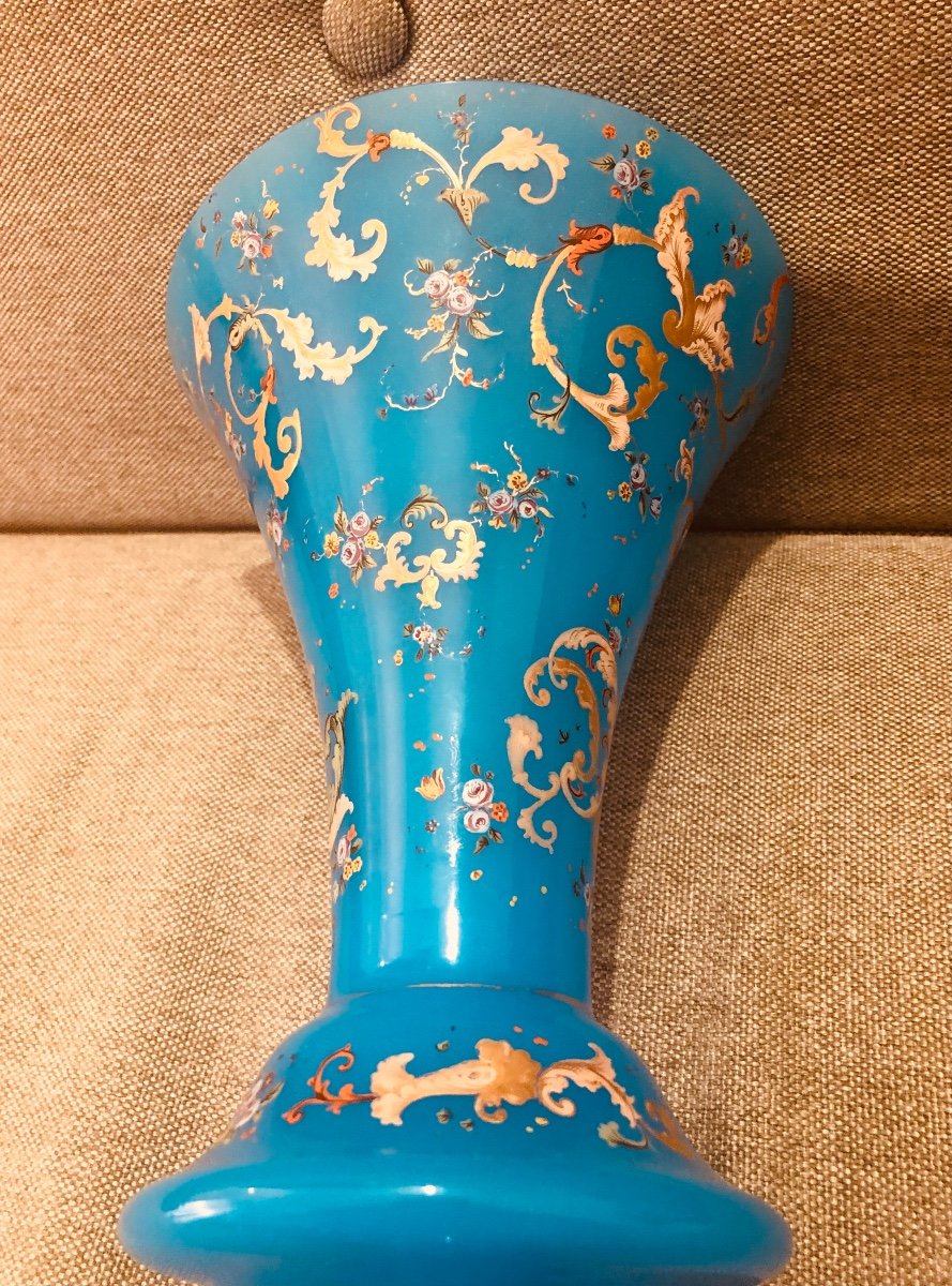 Enameled Blue Opaline Vase-photo-2