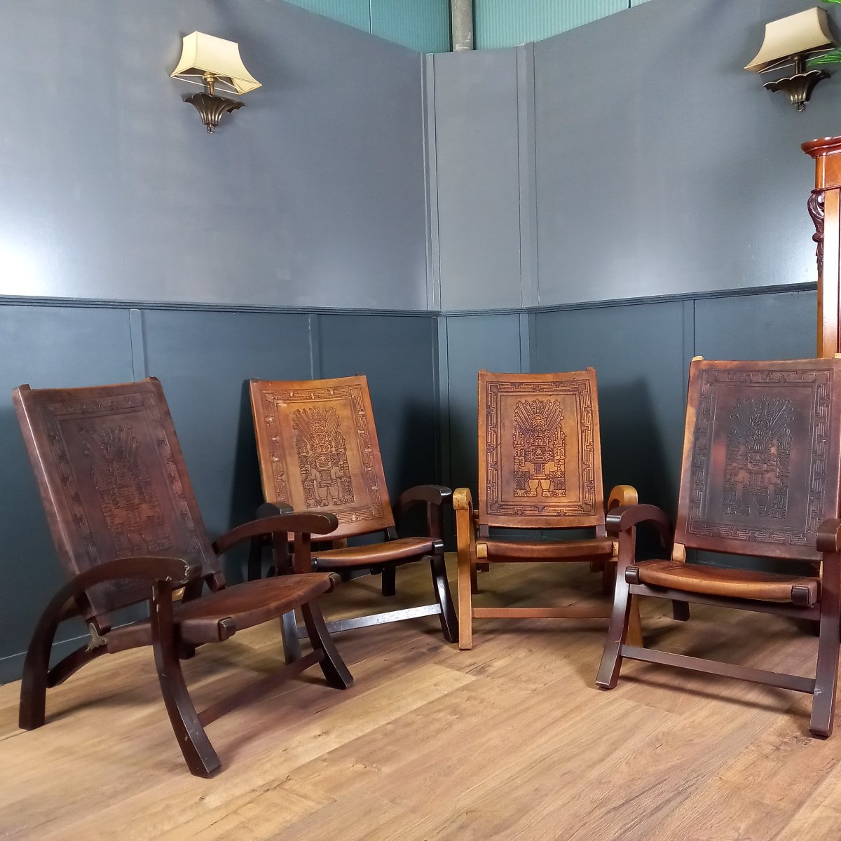 Set Of 4 Brutalist Folding Chairs In The Style Of Angel Pazmino-photo-2