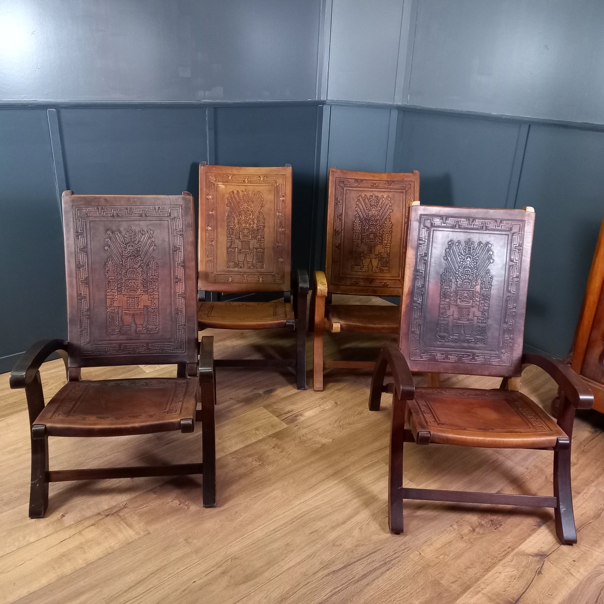 Set Of 4 Brutalist Folding Chairs In The Style Of Angel Pazmino