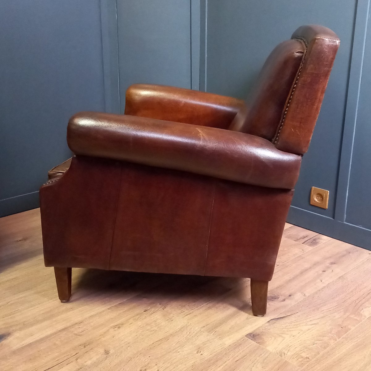 Fauteuil club en peau de mouton de style Art déco-photo-3
