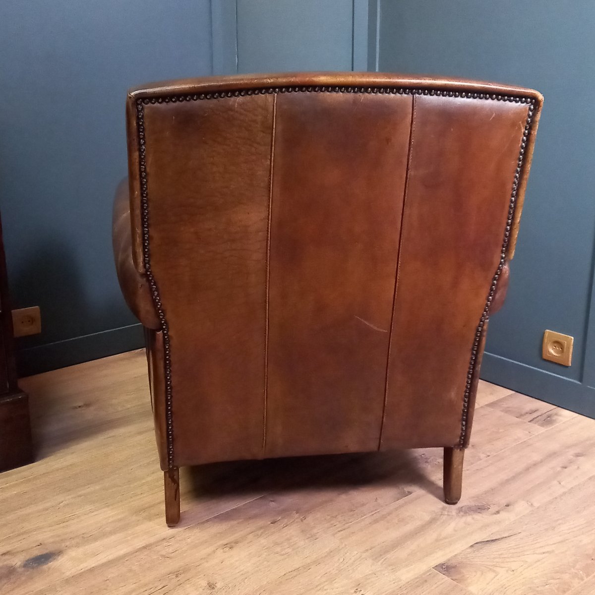 Fauteuil club en peau de mouton de style Art déco-photo-3