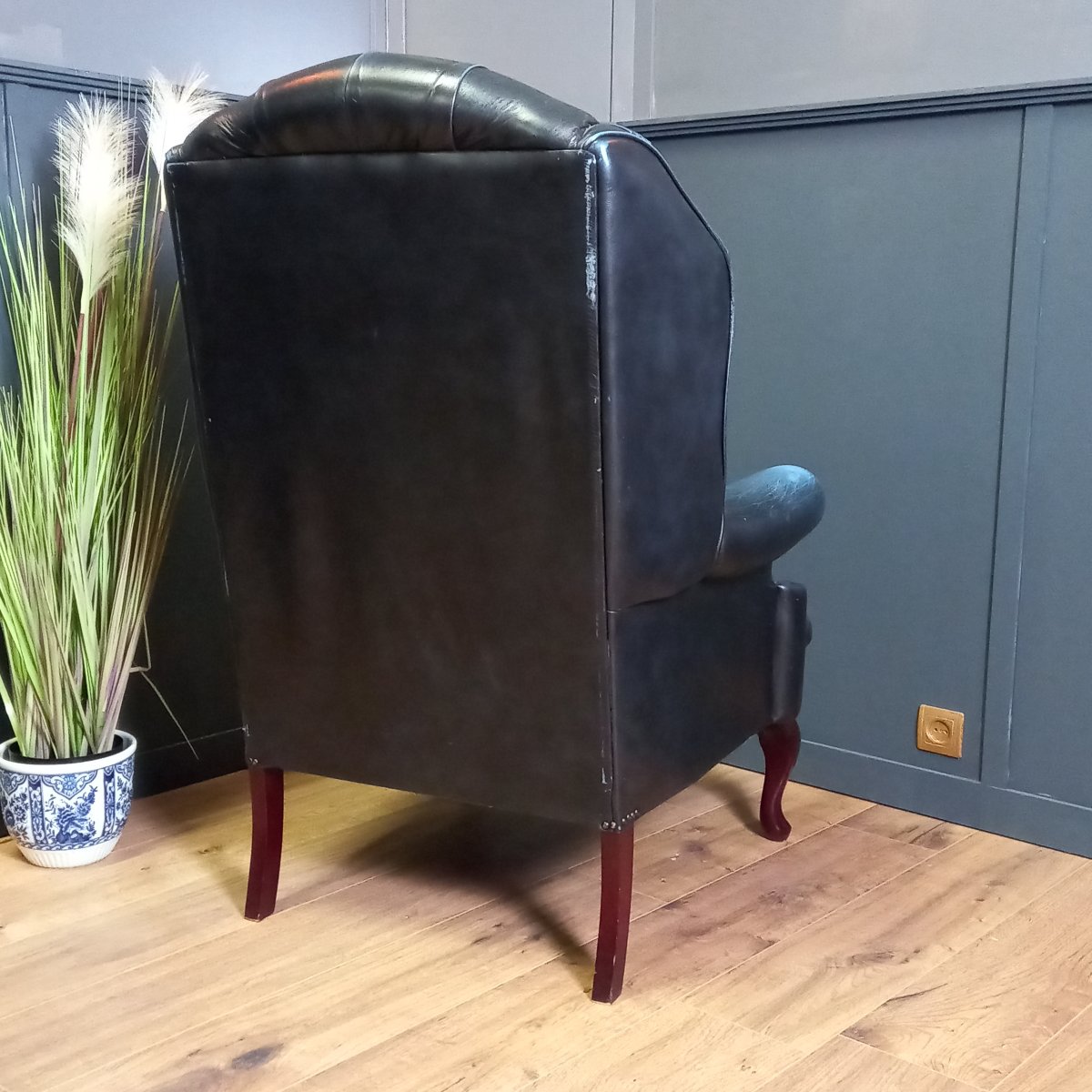Fauteuil Chesterfield bleu à dossier arrondi-photo-4