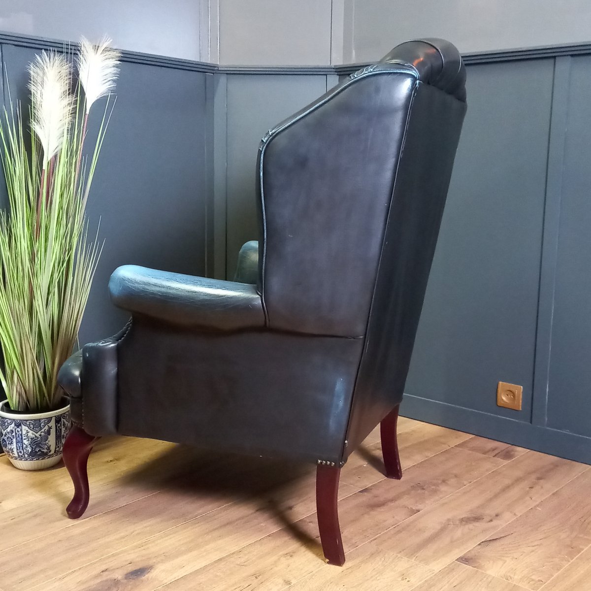 Fauteuil Chesterfield bleu à dossier arrondi-photo-1
