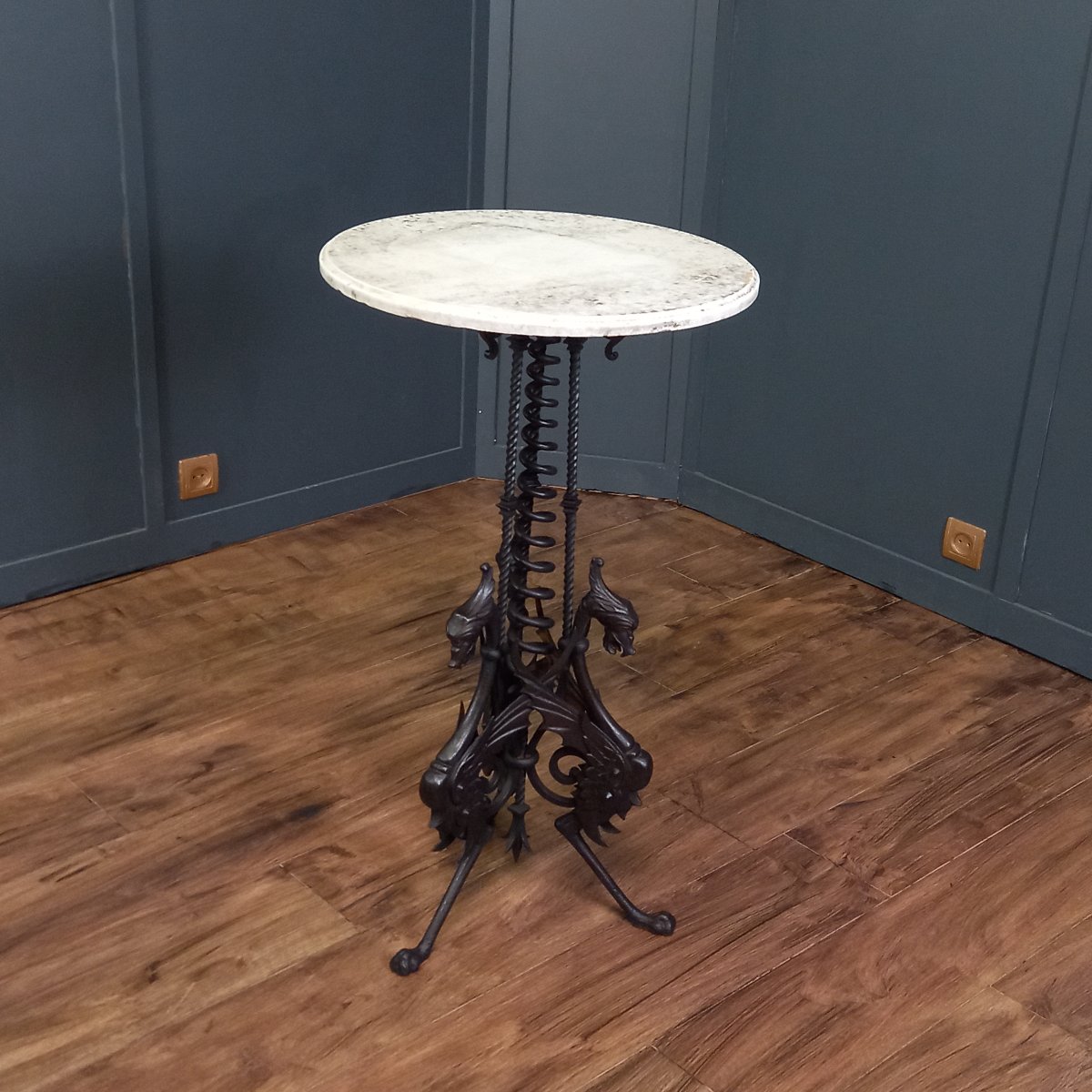 A Unique 19th-century Table Made Of Italian Marble With A Hand-forged Base.-photo-2
