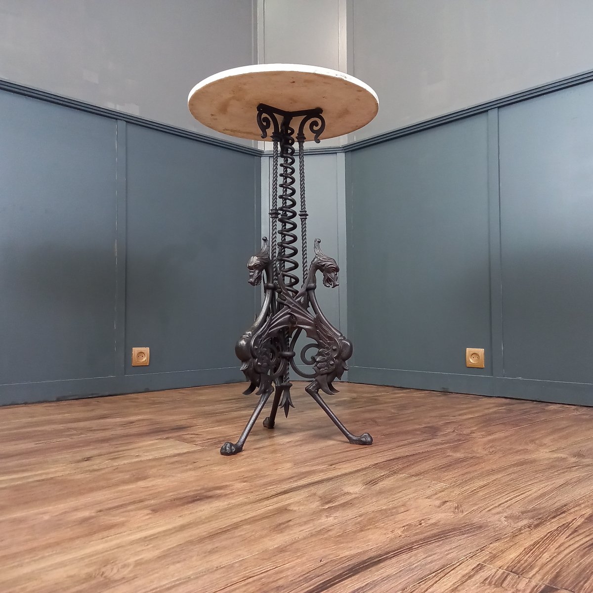 A Unique 19th-century Table Made Of Italian Marble With A Hand-forged Base.-photo-5