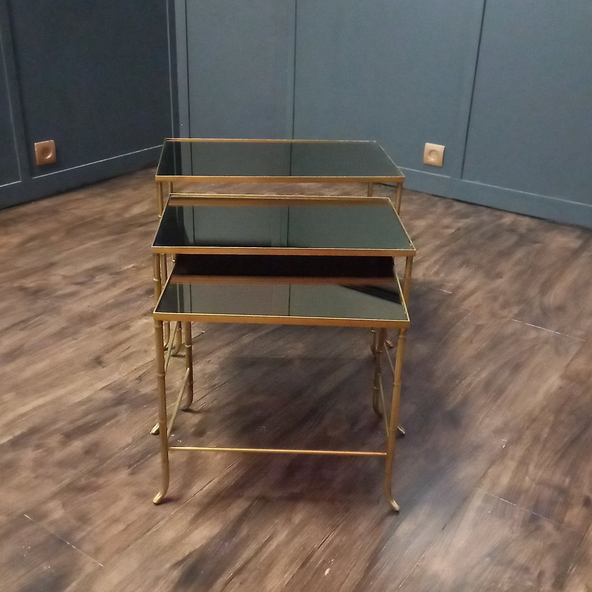Mini tables gigognes, aspect bambou, style Mid-Century, dans le goût de la Maison Baguès-photo-1