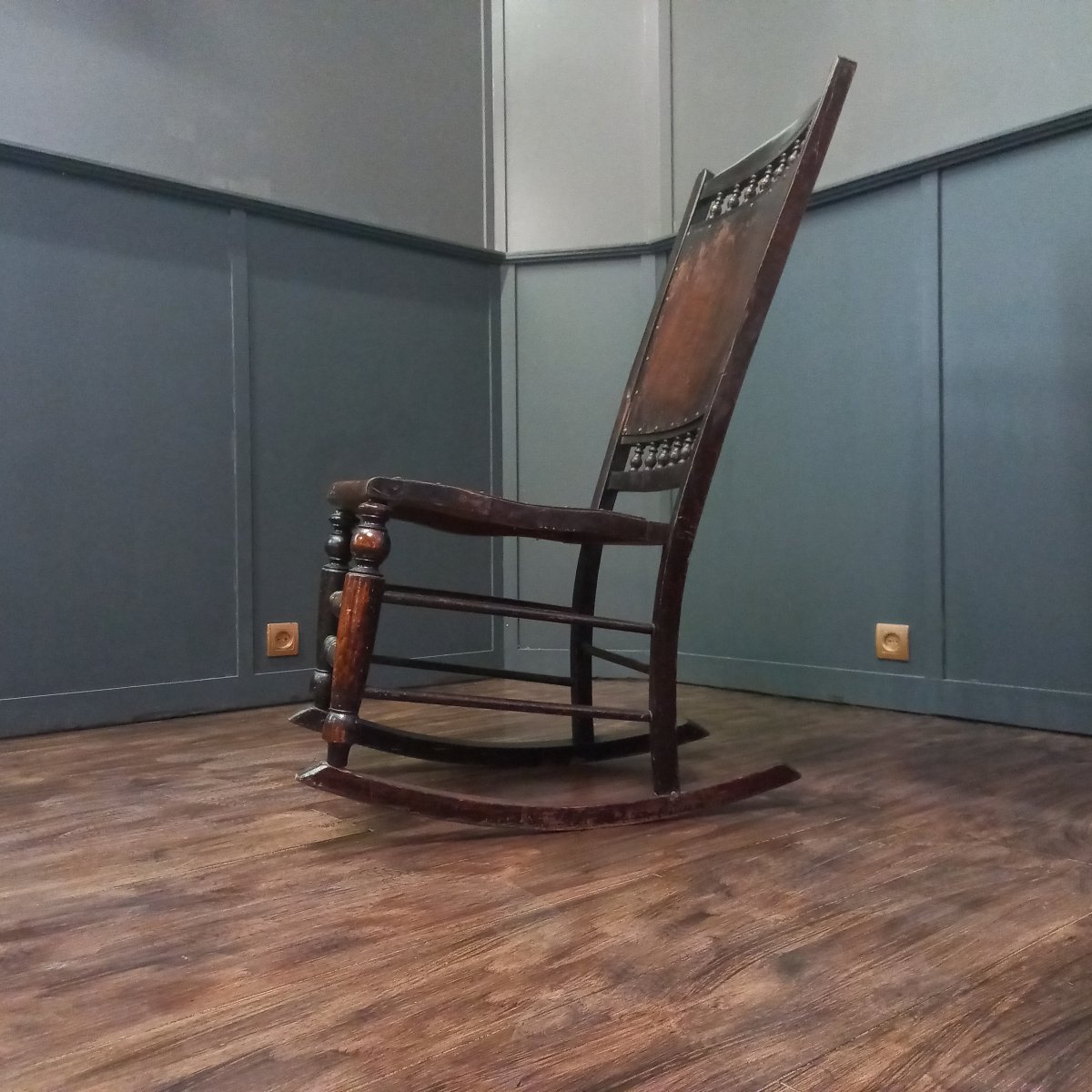 Chaise à bascule anglaise ancienne en hêtre, style cottage-photo-5