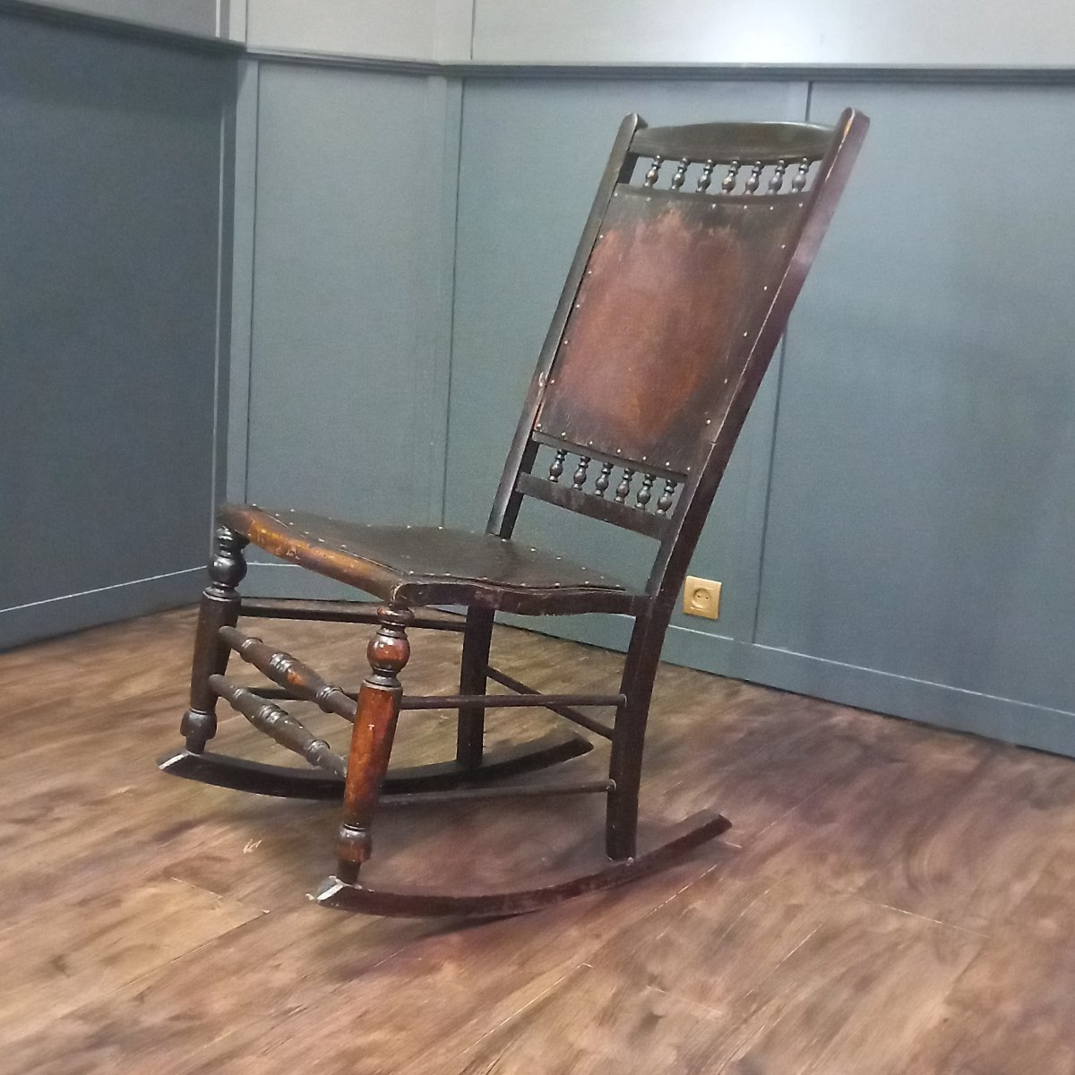 Chaise à bascule anglaise ancienne en hêtre, style cottage-photo-7